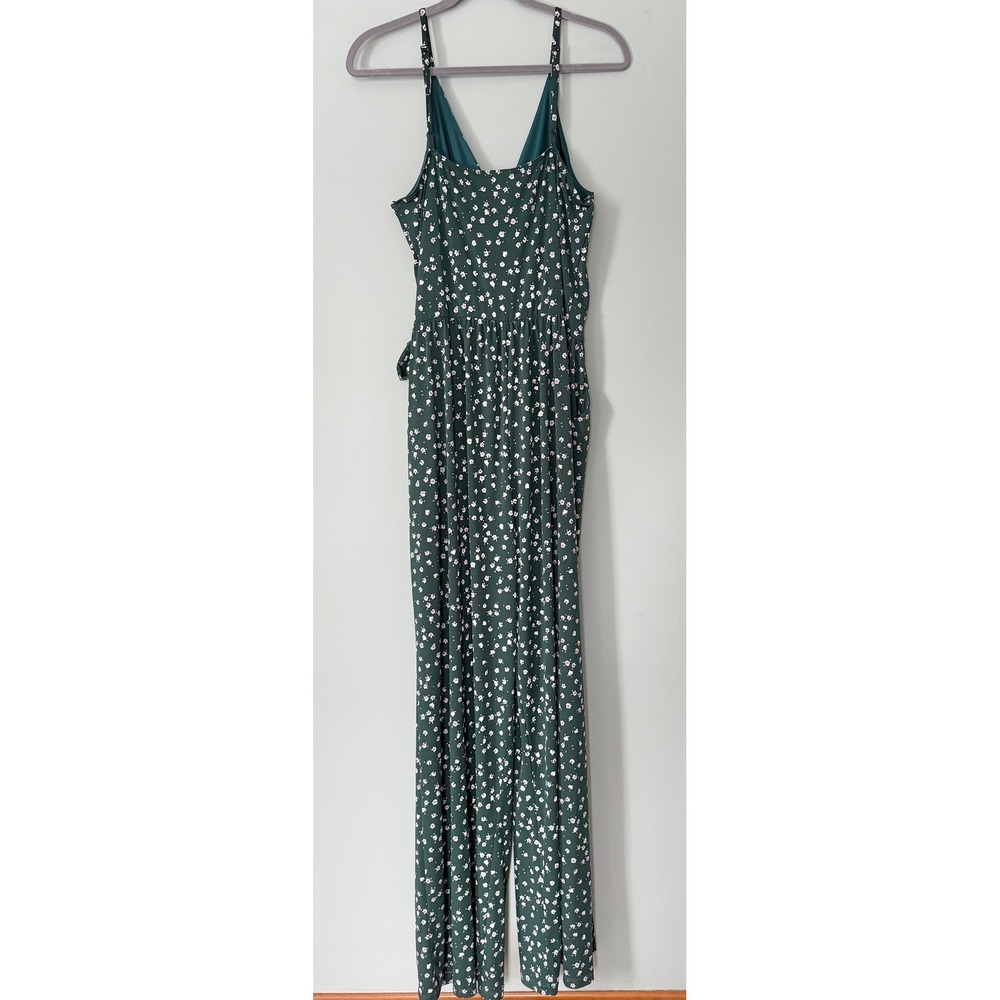 Kaileigh Ditsy Floral Wide Leg Forest Green Faux Wrap Sleeveless Jumpsuit XL - Picture 9 of 9